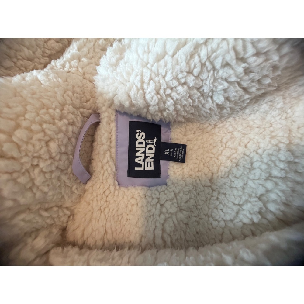 Lands End Kids Squall Winter Parka Lavender Purple Sherpa  Hood Jacket XL 18 - Picture 10 of 10